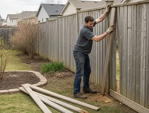 Old residential fence being removed and cleared from a boundary line in Geelong